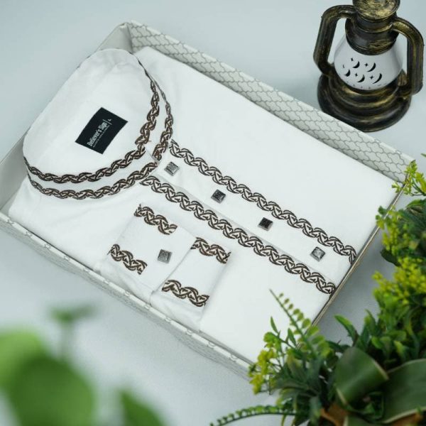 Cotton Embroidery Panjabi - White (218)